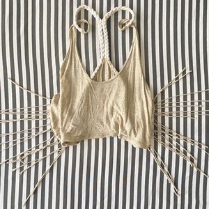 Small LF Emma&Sam Tan Fringe Crop Braided Tank